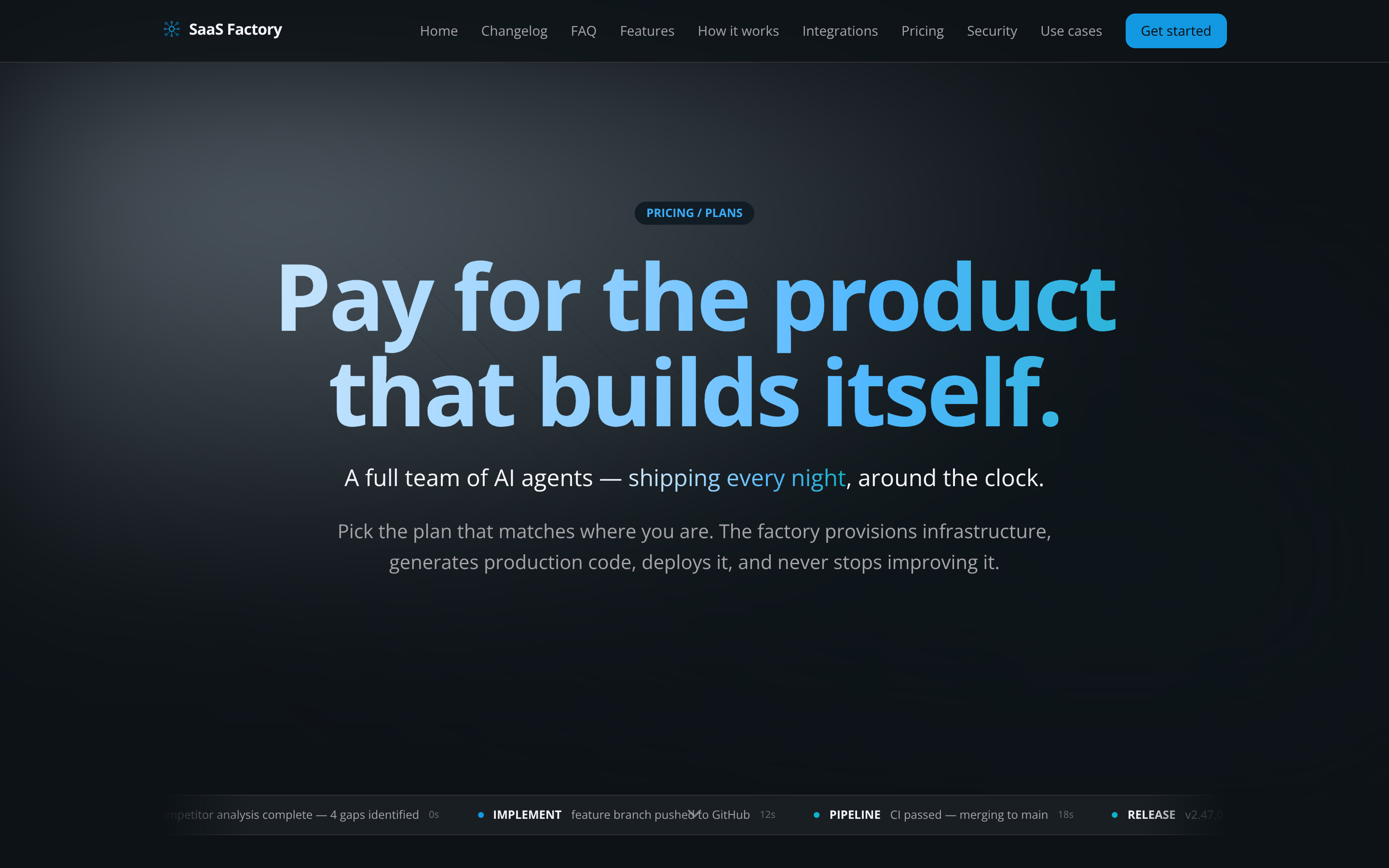 SaaS Factory product page showing release history and autonomous shipping activity