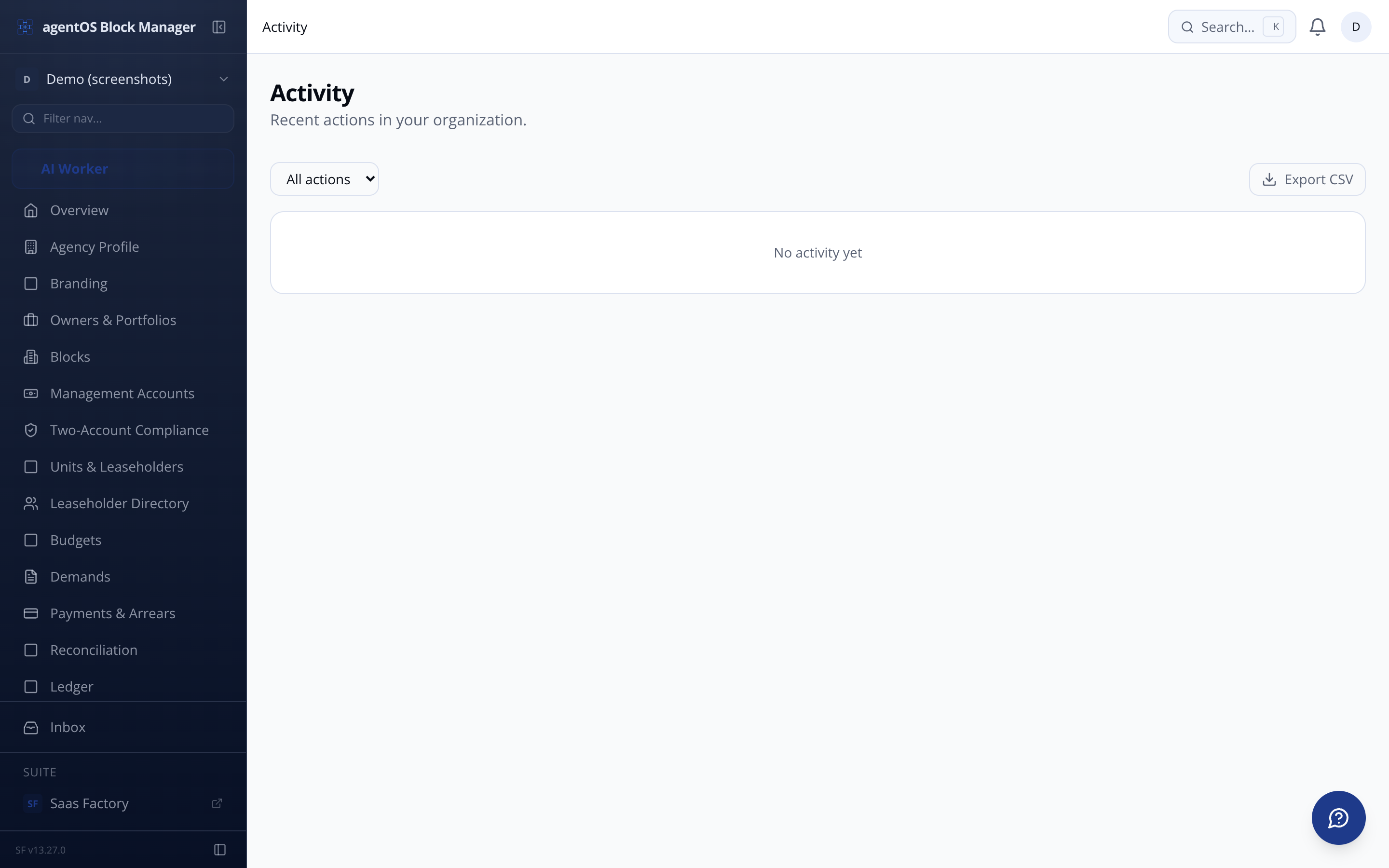 Portfolio activity and compliance event log
