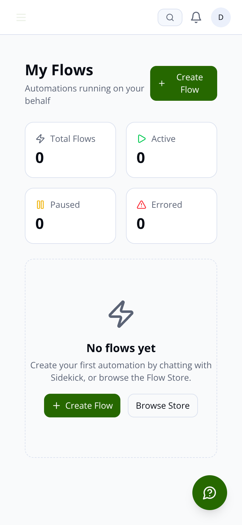 Sidekick dashboard on mobile
