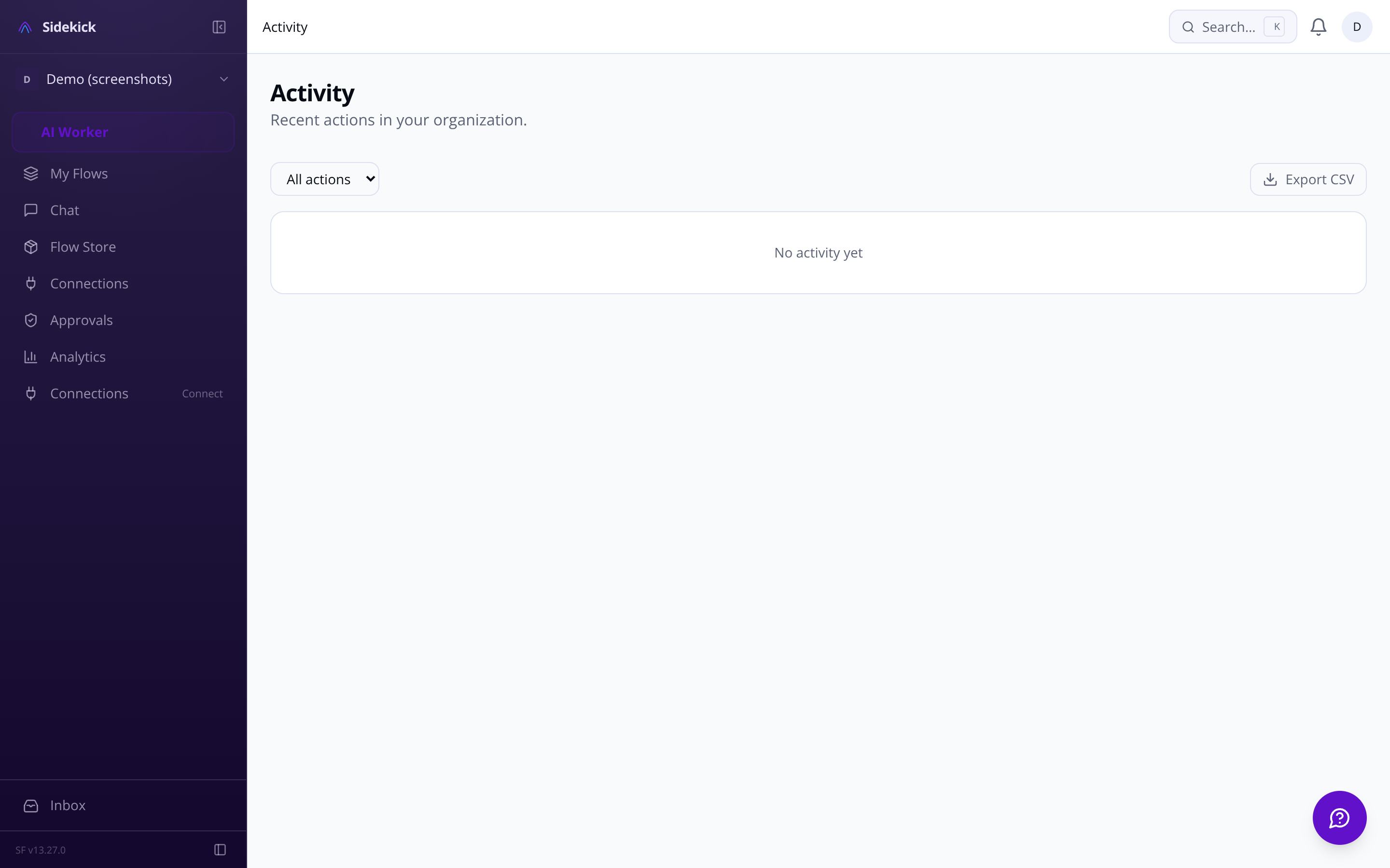 Sidekick activity feed — every agent decision logged with reasoning chains