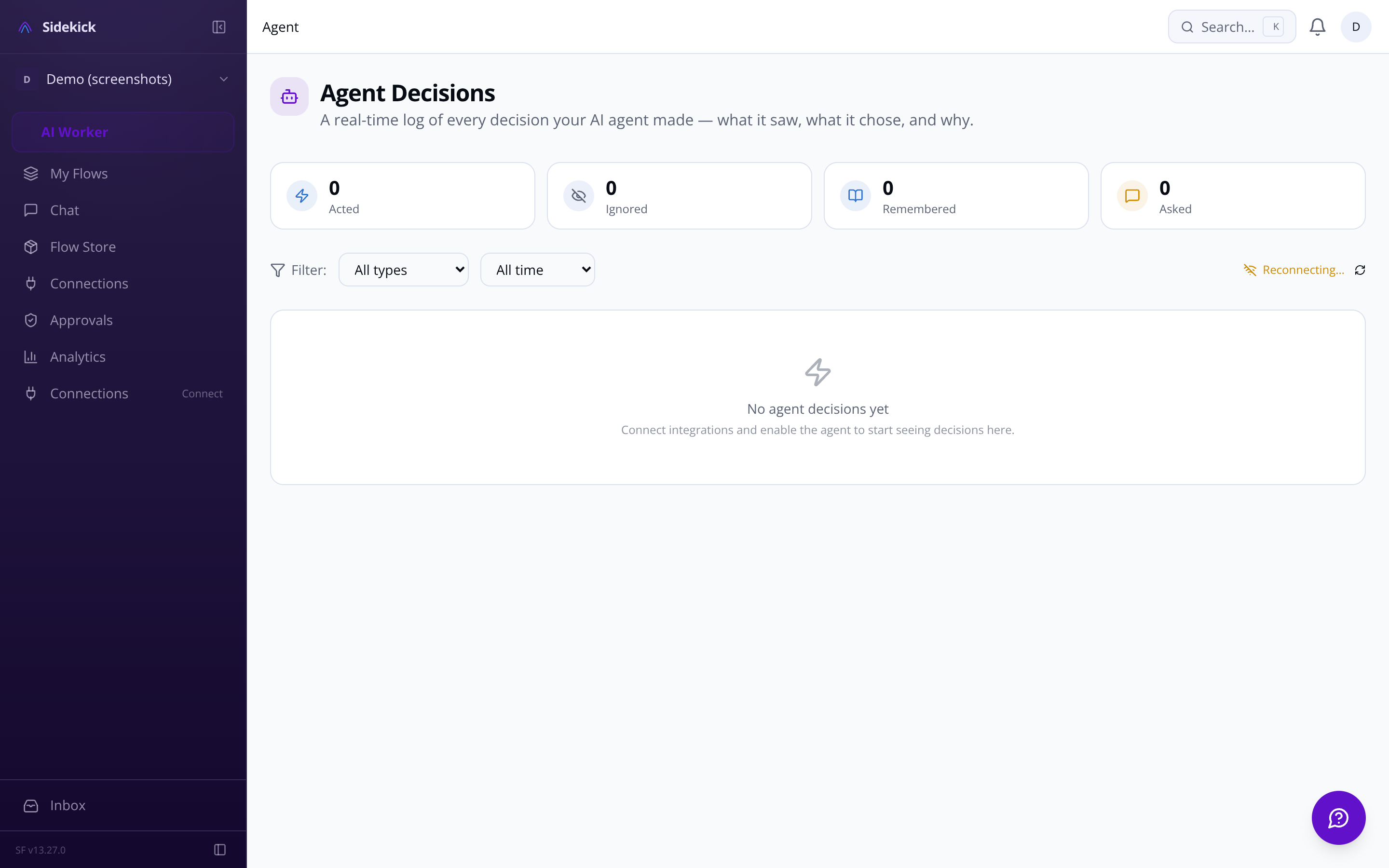 Sidekick agent settings — autonomy and security controls