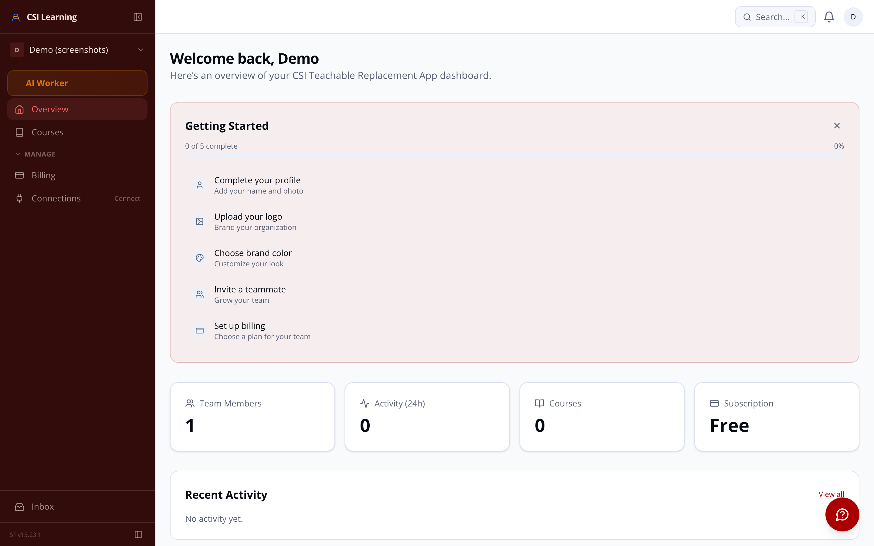 Learner dashboard showing enrolled courses and progress