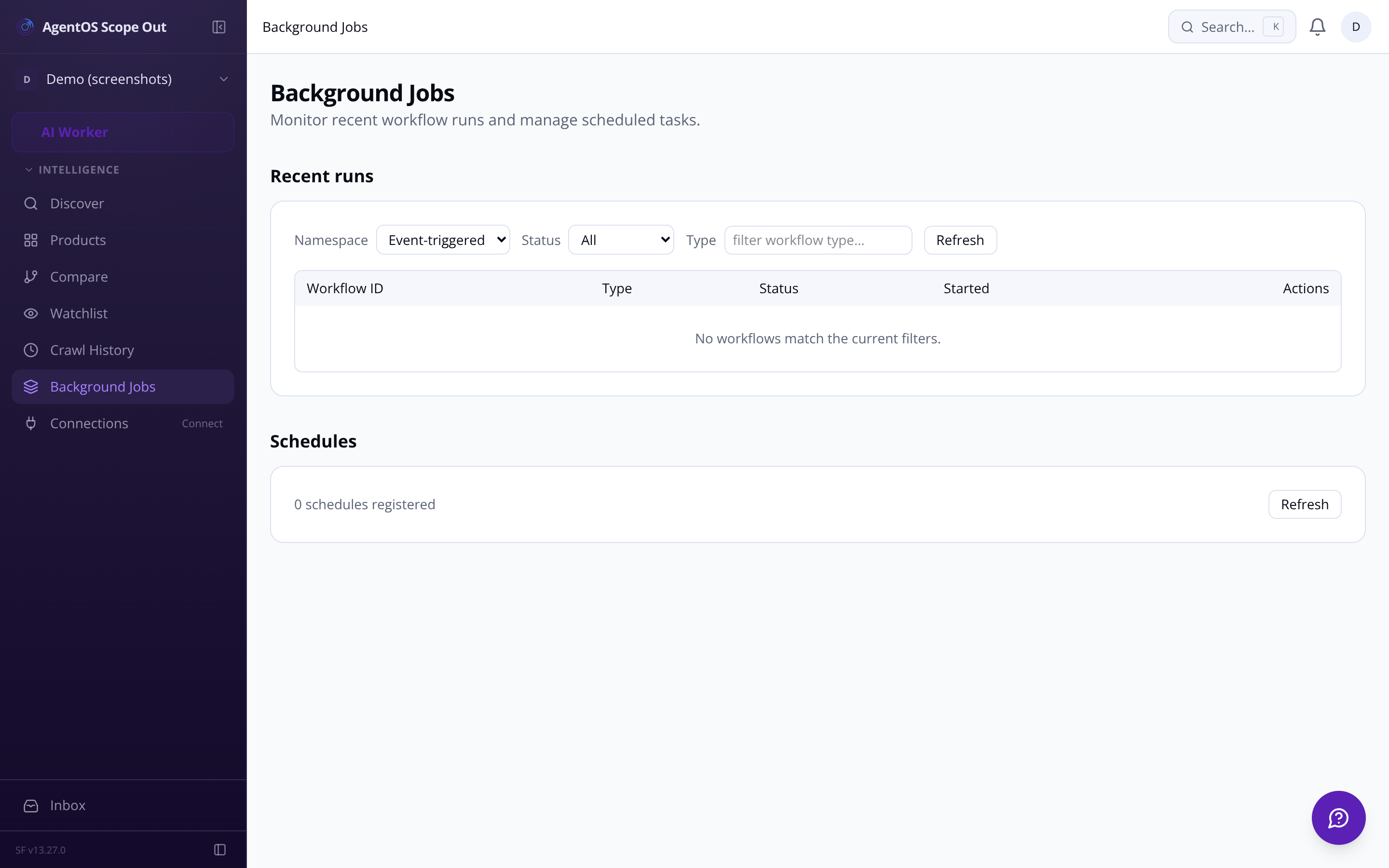 Background jobs pipeline status tracker — crawl stages in real time