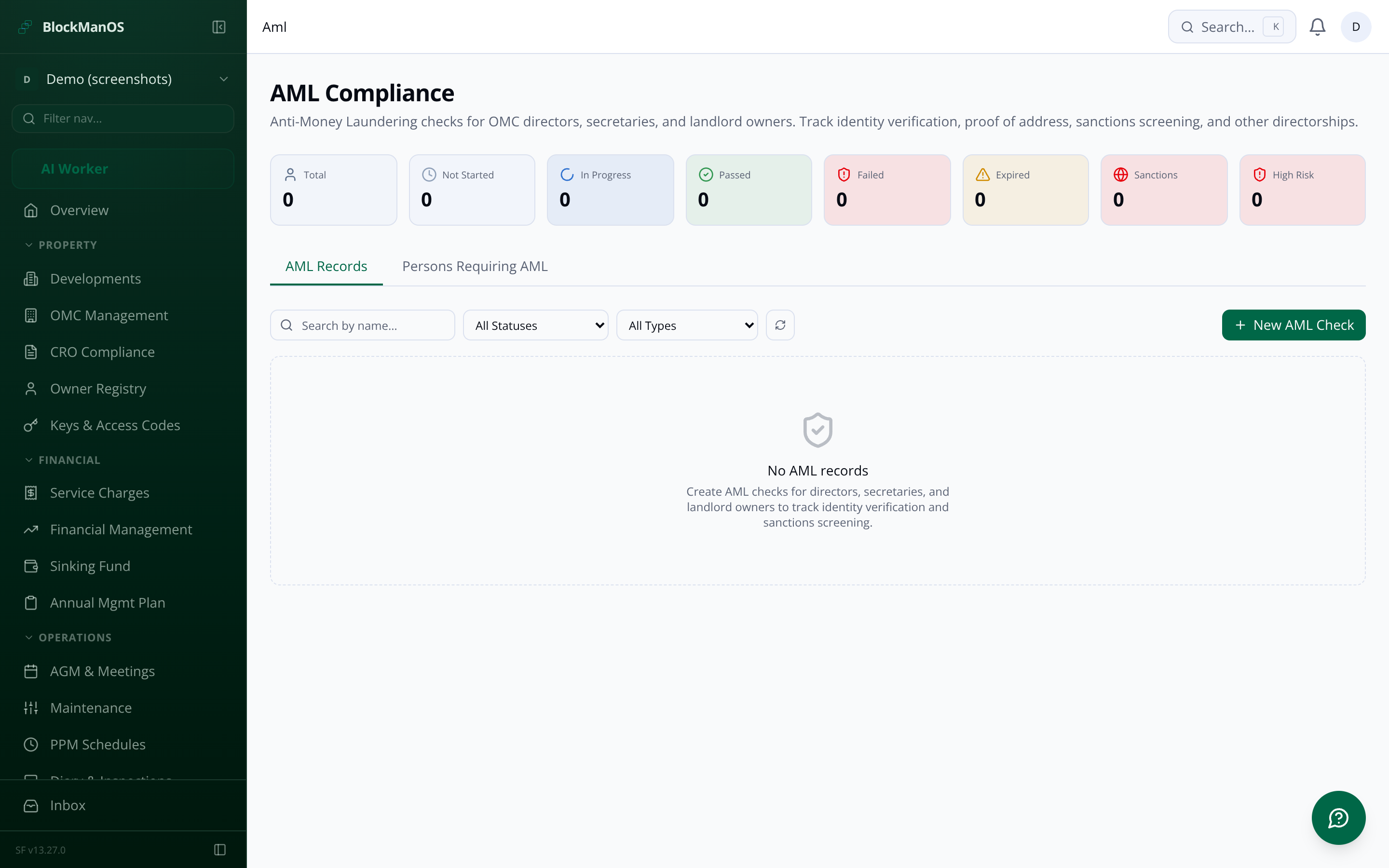 AML tracking module for OMC directors and secretaries