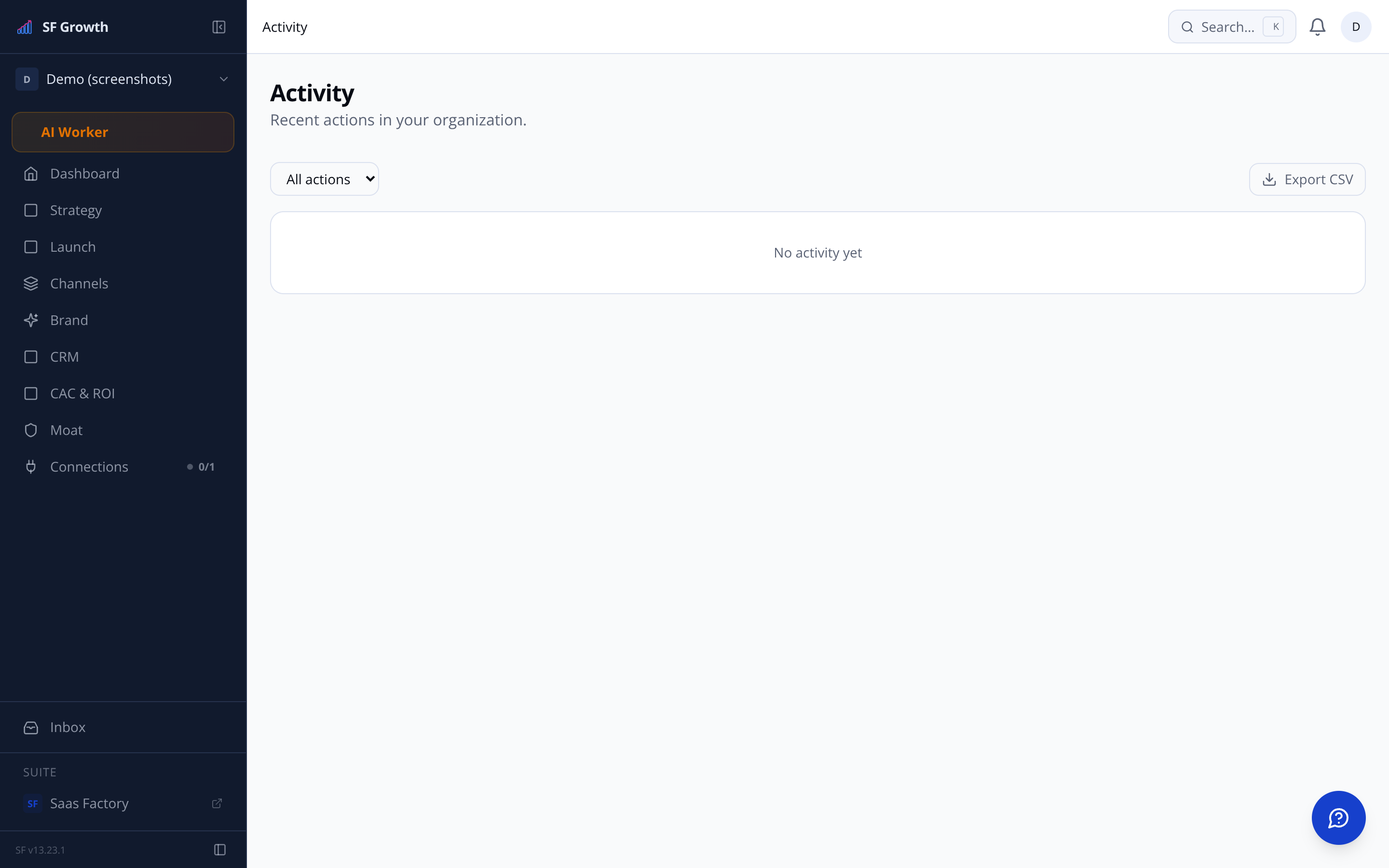 SF Growth activity feed — real-time sub-agent actions streaming live