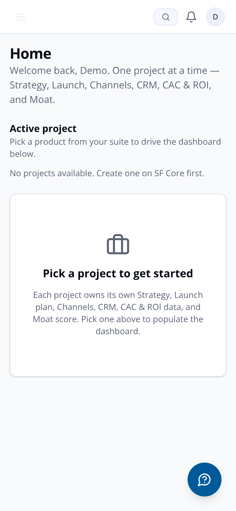 SF Growth mobile dashboard showing moat score and section cards