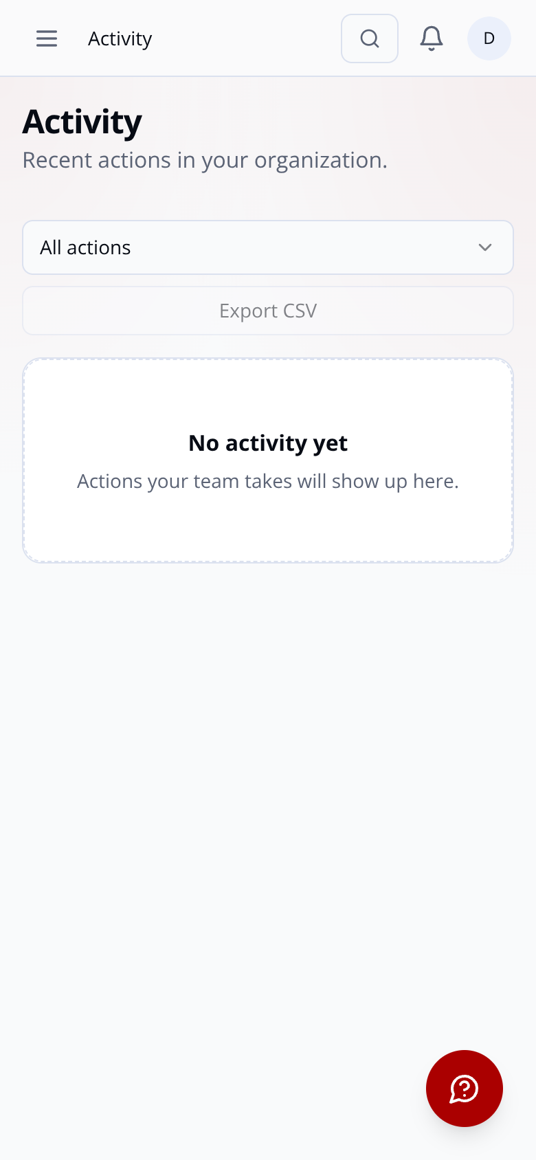 Activity dashboard mobile view