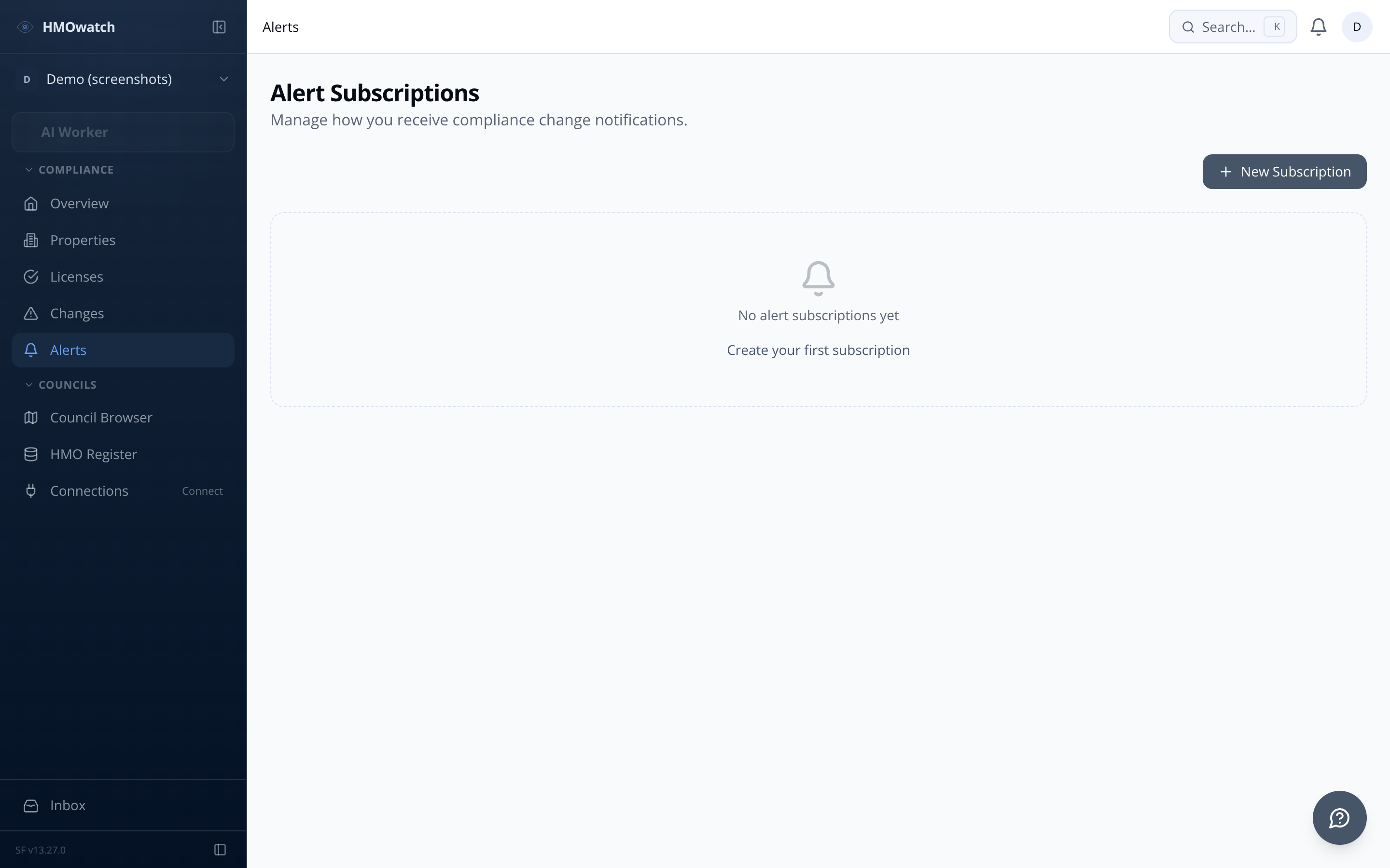 HMOwatch alerts dashboard — prioritised compliance alert queue