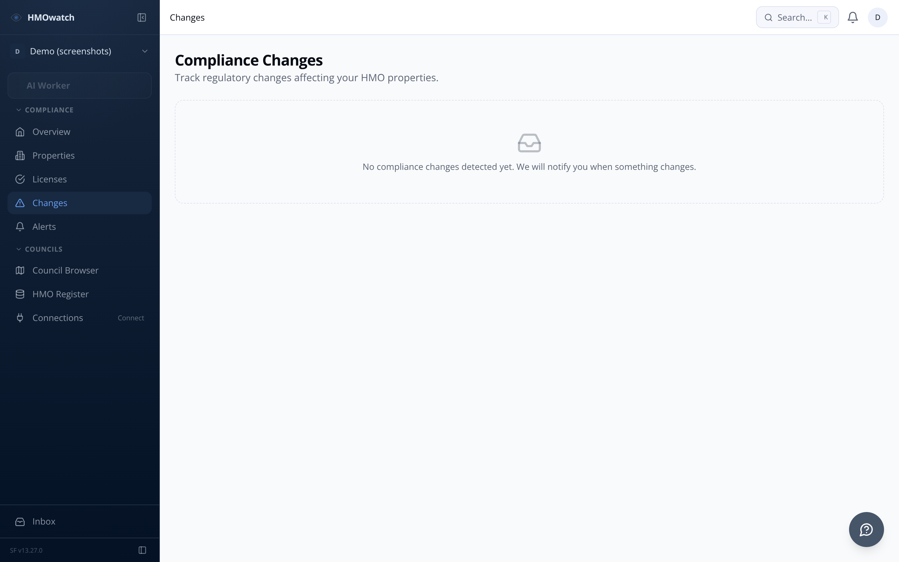HMOwatch changes log — full audit trail of every licensing update detected